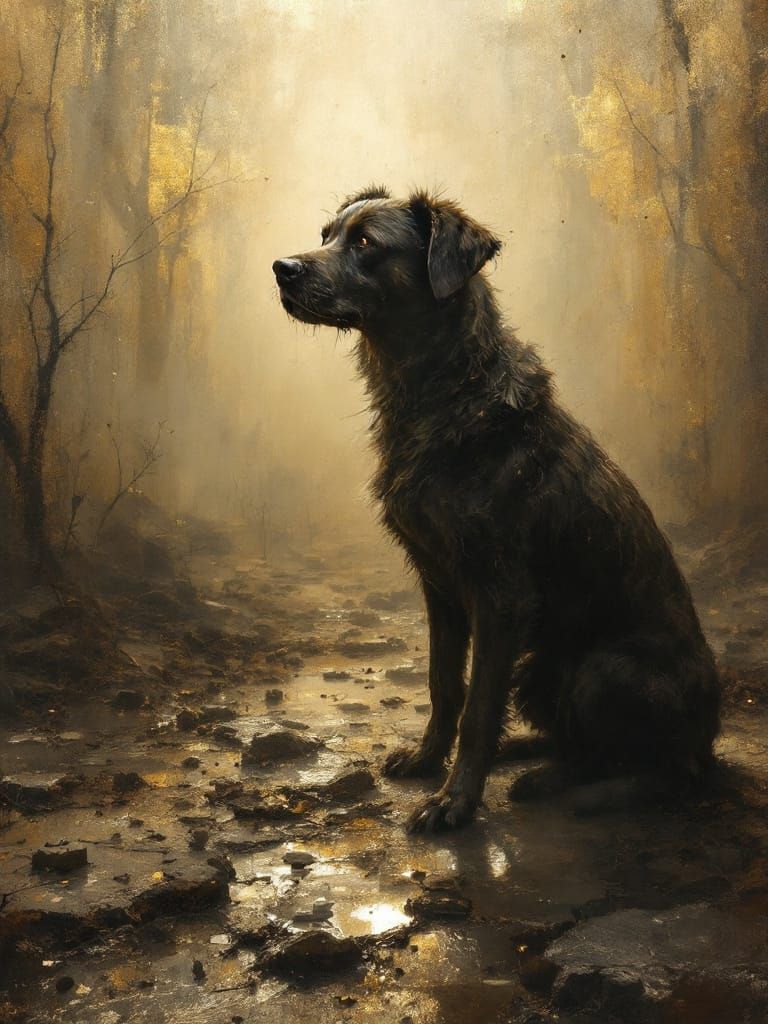 Gothic Atmosphere Dog in Luminous Fog