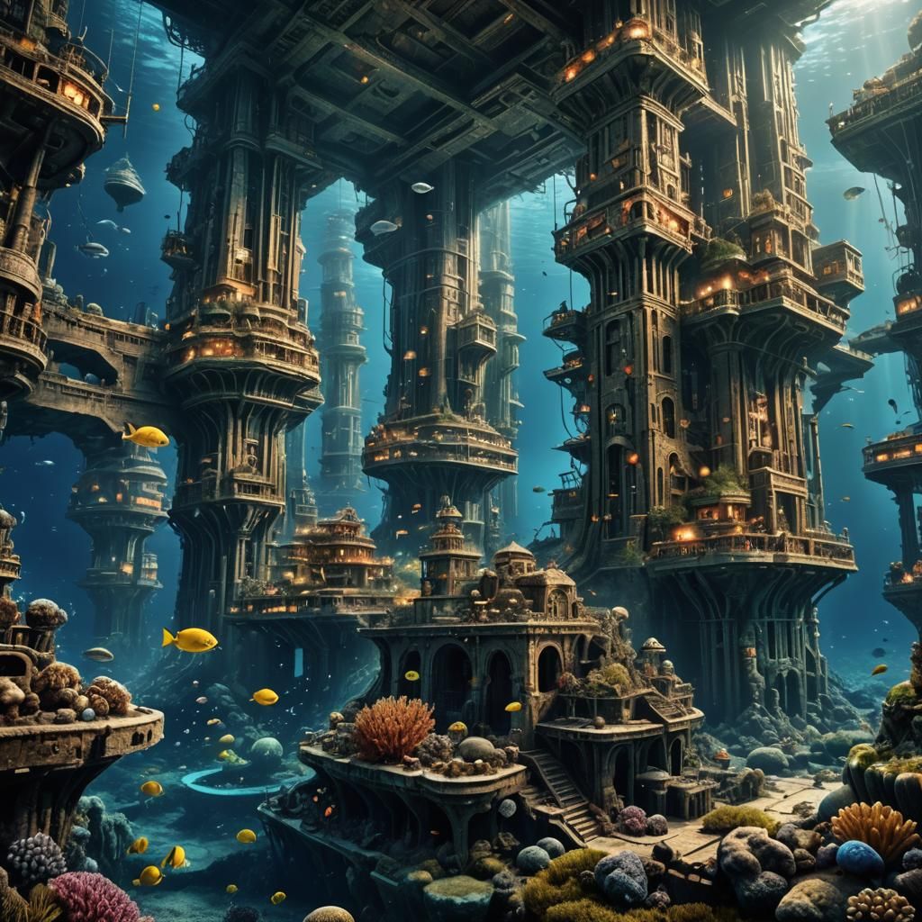 Advanced Underwater Civilization in Hyperrealistic Detail