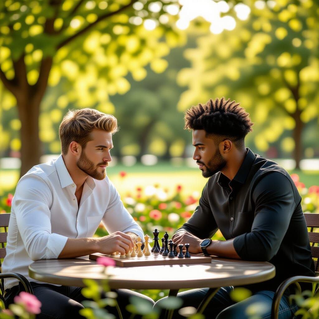 Chess Game in the Park: A Hyperrealistic Photo