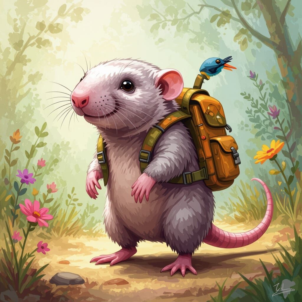 Mole Rat with Bird Legs in Whimsical Style