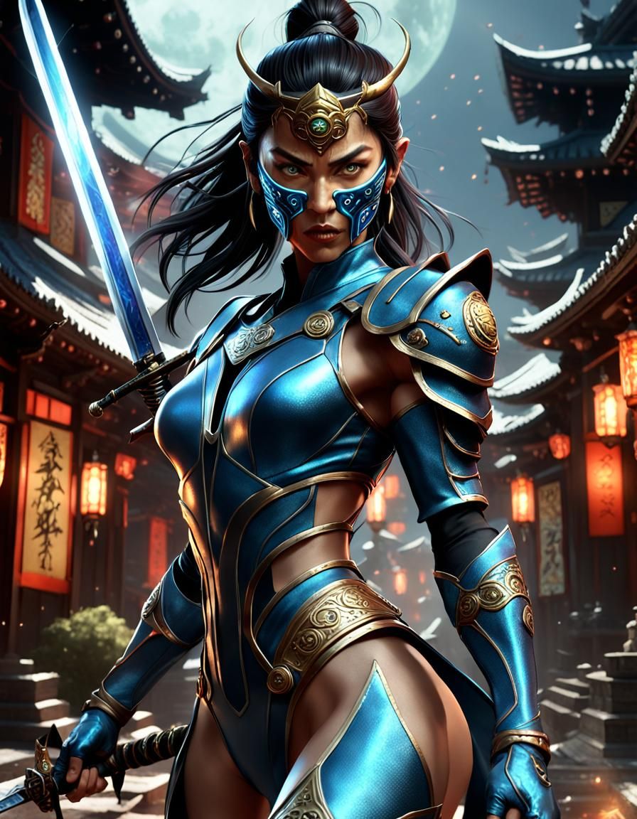 Samurai Warrior Woman with Cosmic Sword