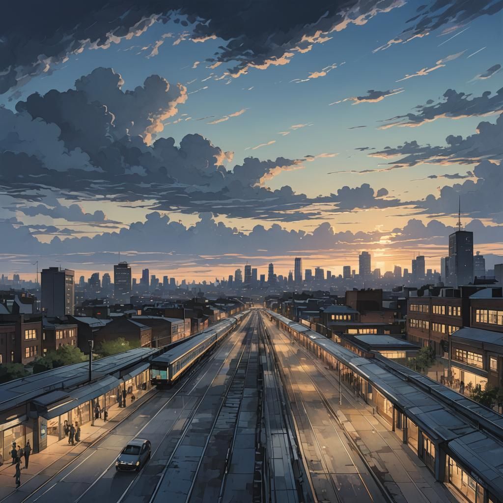 Twilight Cityscape: A Matte Painting in Deep Color