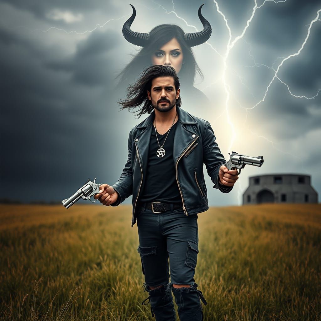 Dramatic Cinematic Portrait in Stormy Meadow