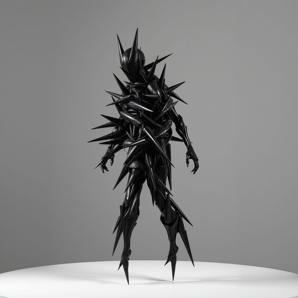Tense Abstract Figure in Black, 3D Rendered