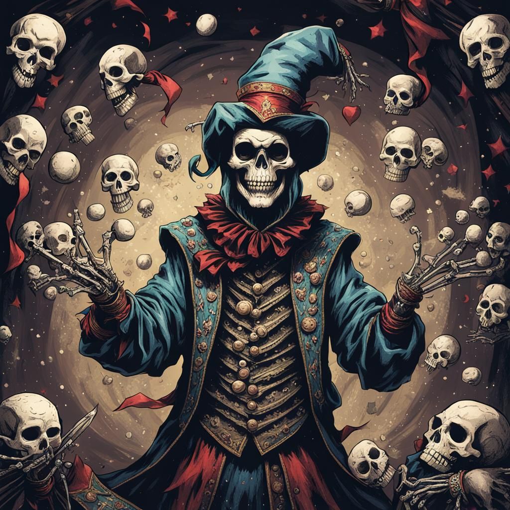 Jester Juggling Skulls: Dark Fantasy Comic Art