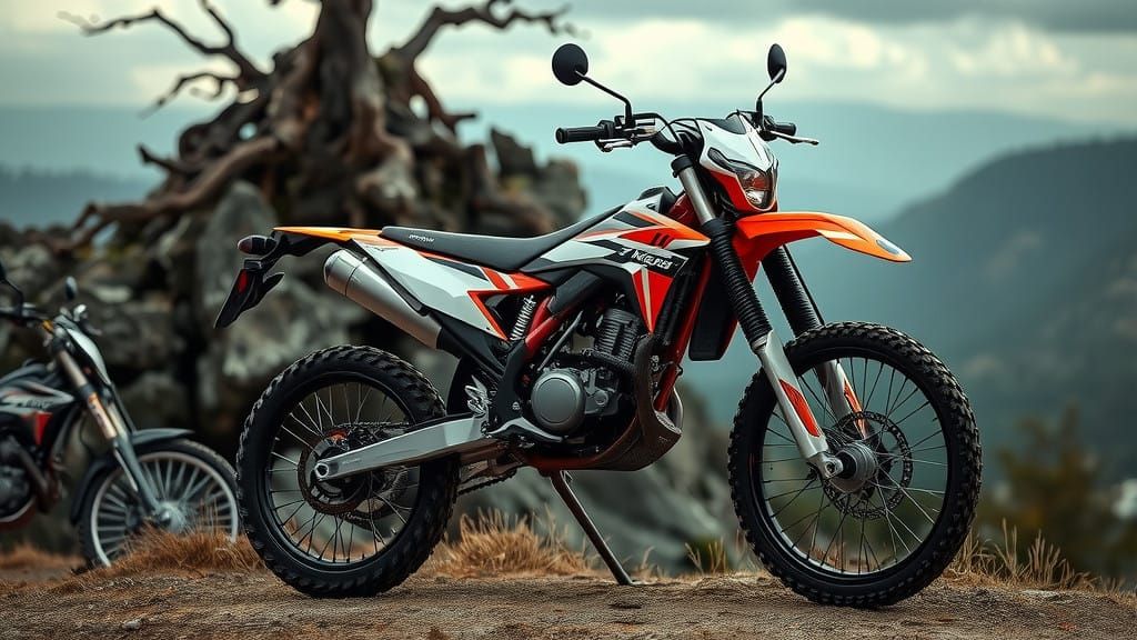 Surreal High-Octane Adventure Bike in Moody Alpine Landscape