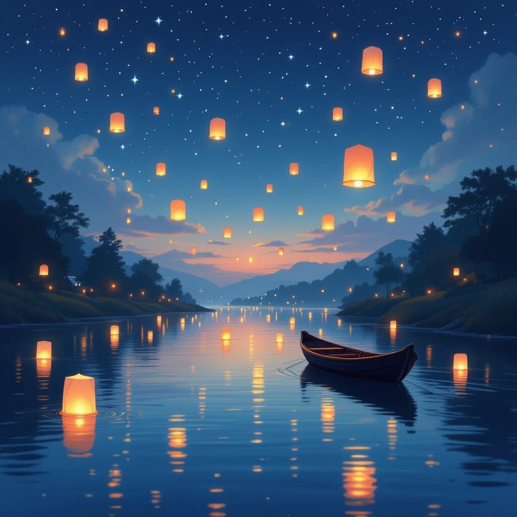 Ethereal Lanterns Reflect on Starry River