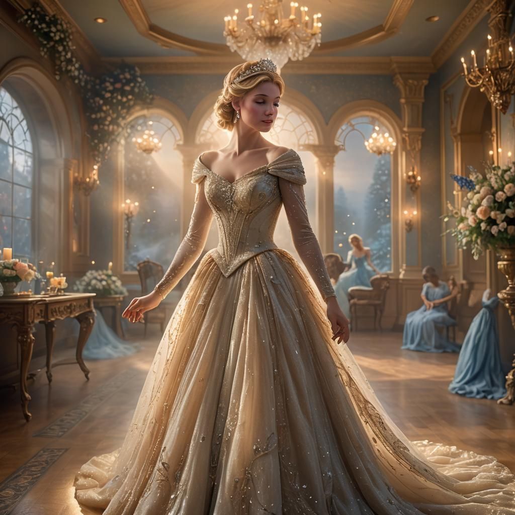 Cinderella in Misty Ballroom, Kinkade-Inspired