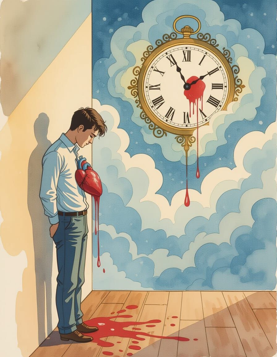 Surrealist Man Pulling Heart Out, Dali-Inspired