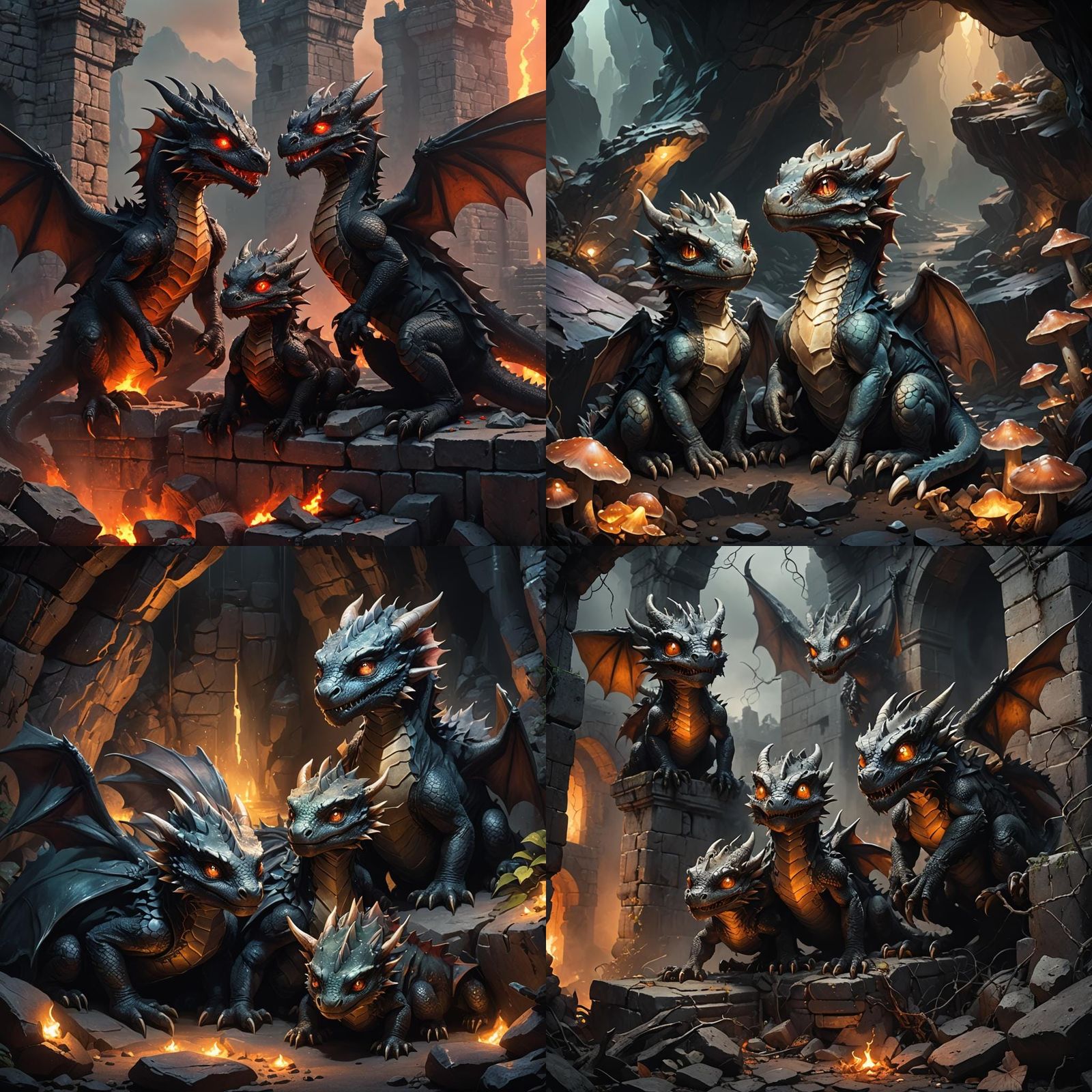 Sinister Baby Dragons in Dark Fantasy Style
