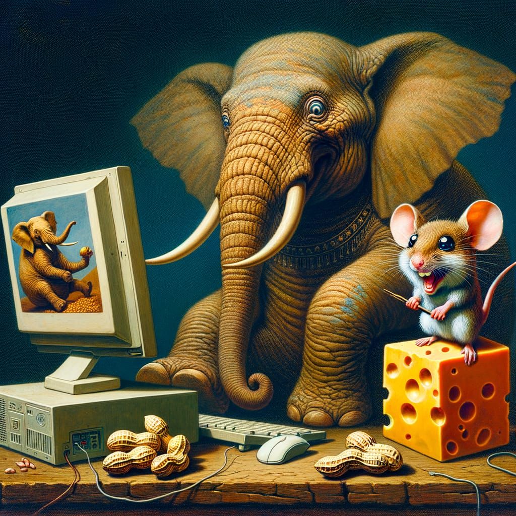 Elephant and Mouse Discover Online Shopping, Renaissance Sty...