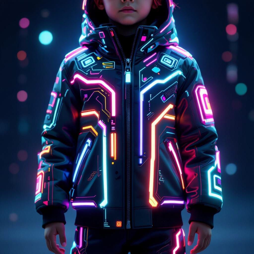 Child in Futuristic Glowing Neon Attire