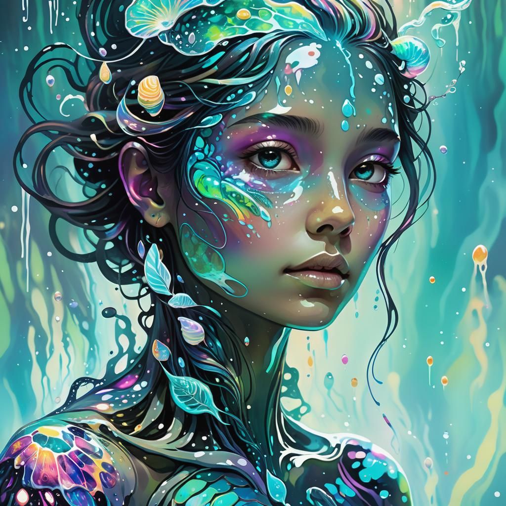 Ethereal Water Elemental in Neon Ink Splatter Style