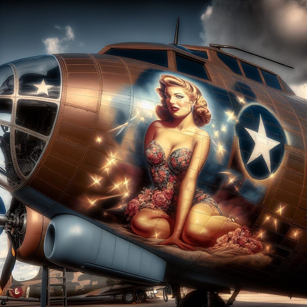 WWII Aircraft Pinup Nose Art in Photorealistic 8K