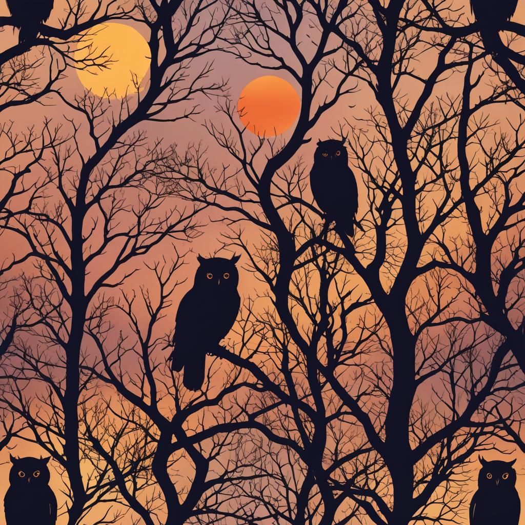 Silhouette Owl Against Colorful Sunset