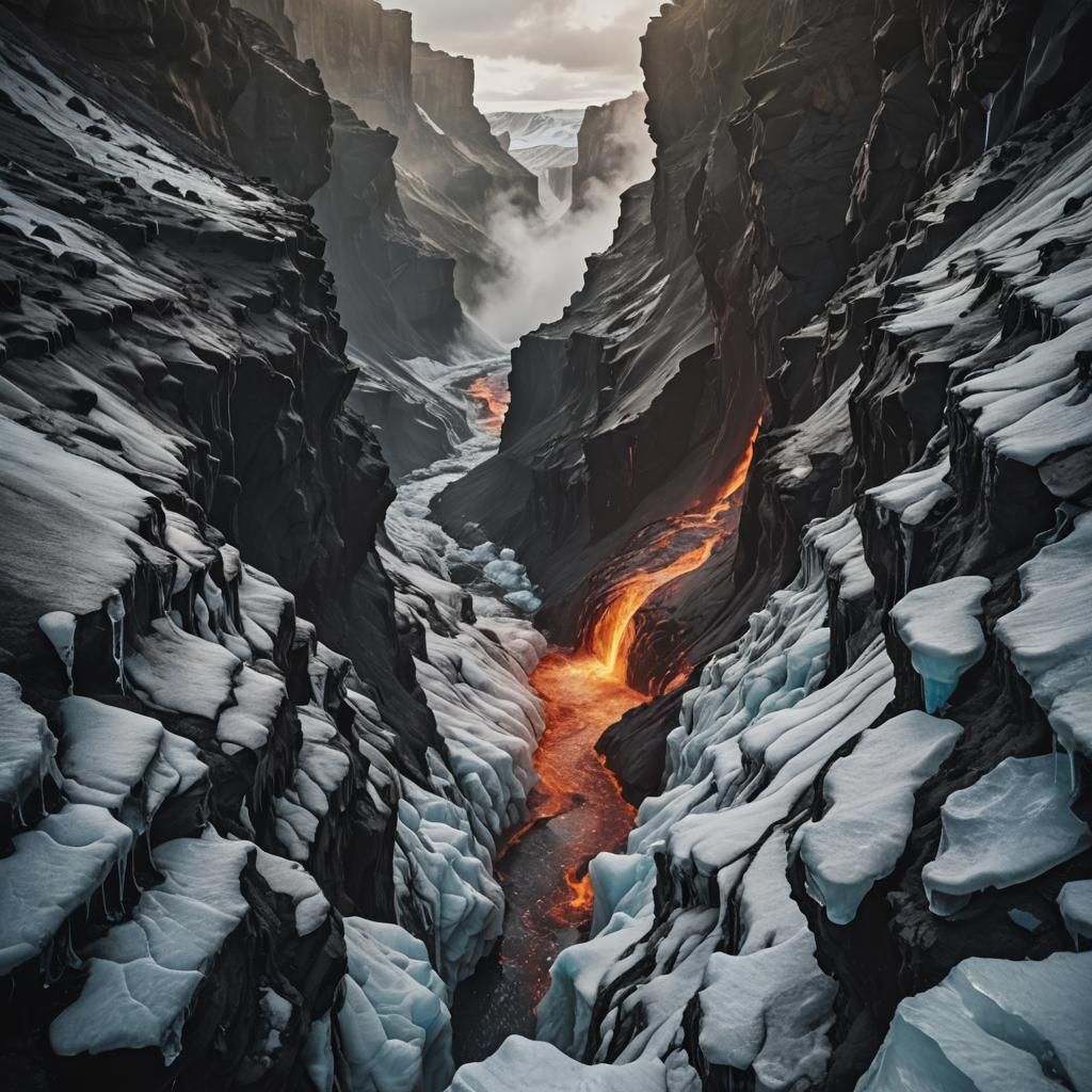 Lava Stream Melts Canyon into Ice Crust