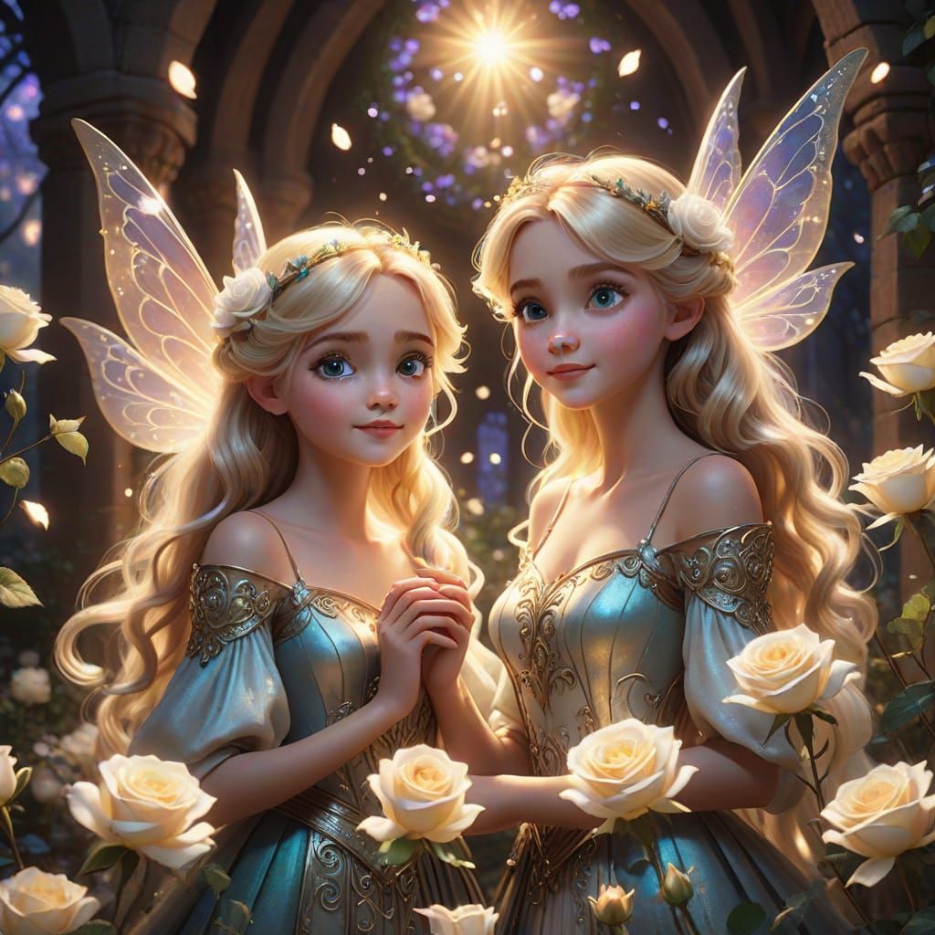 Ethereal Fairies Painting Roses with Magic