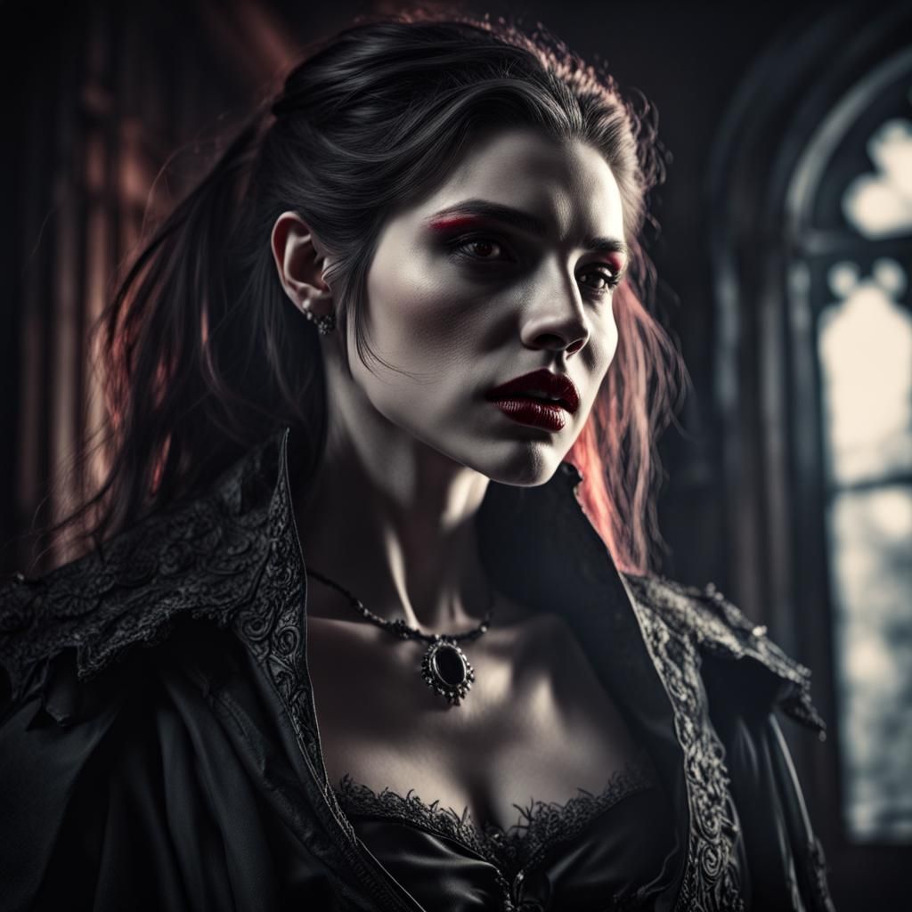 Hyperrealistic Female Vampire in Cinematic Style