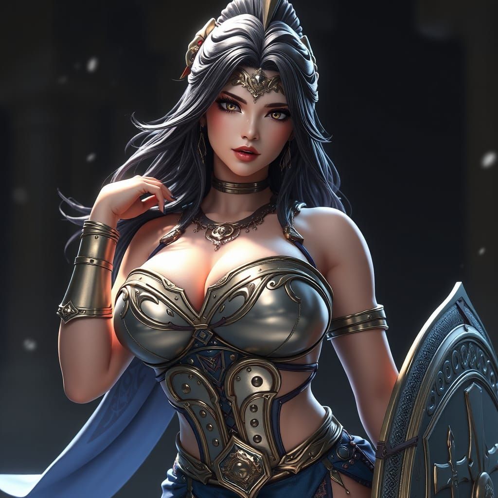 Elegant Female Warrior in 3D Anime Style