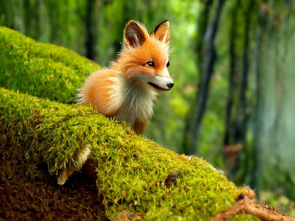 Cute Fox on Mossy Log in Dappled Sunlight