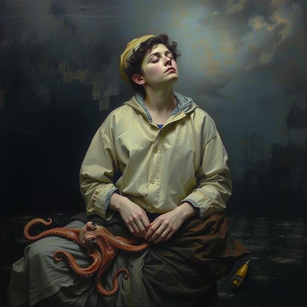 Weeping Sailor in Encaustic Painting Style