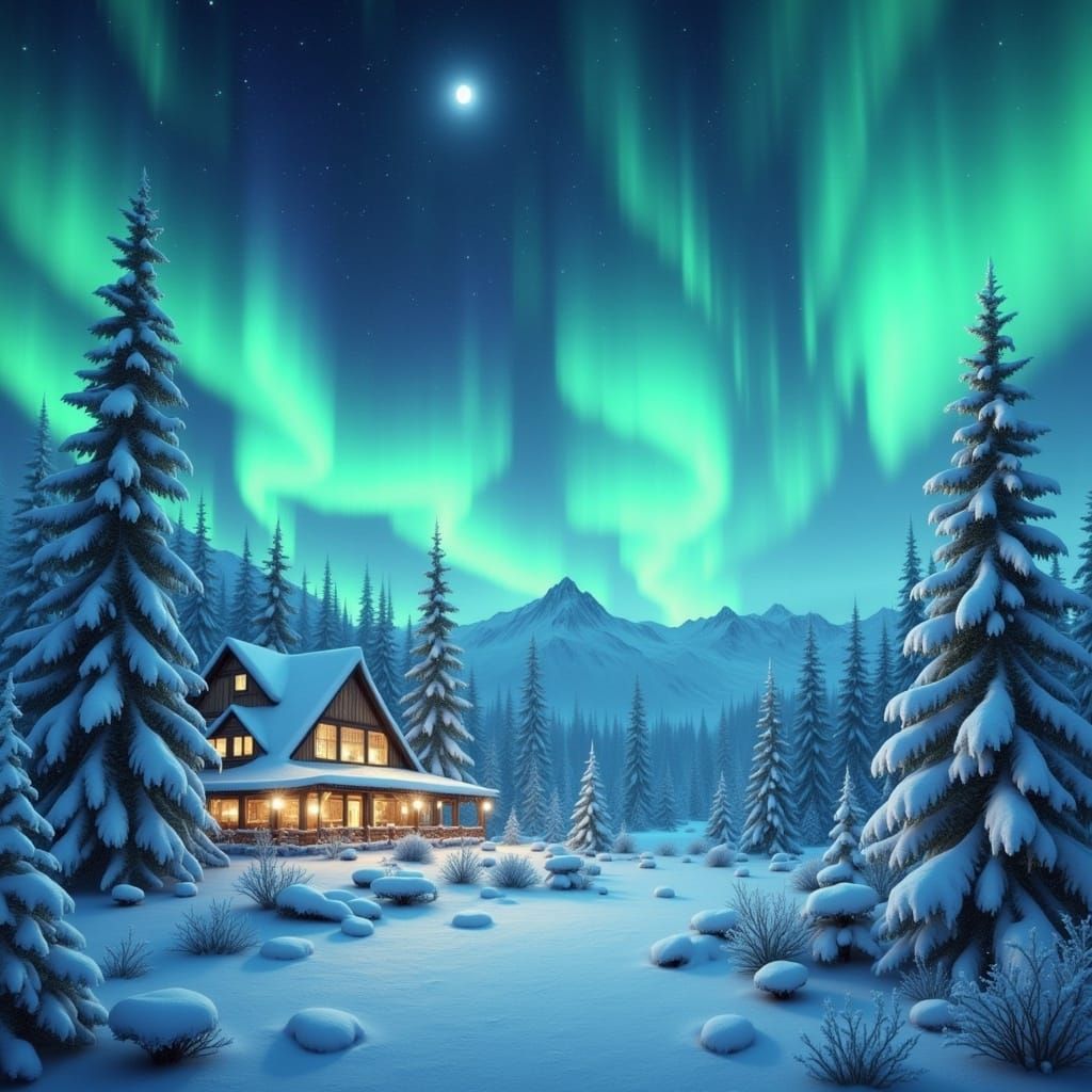 Aurora Borealis Over Winter Wonderland Triptych
