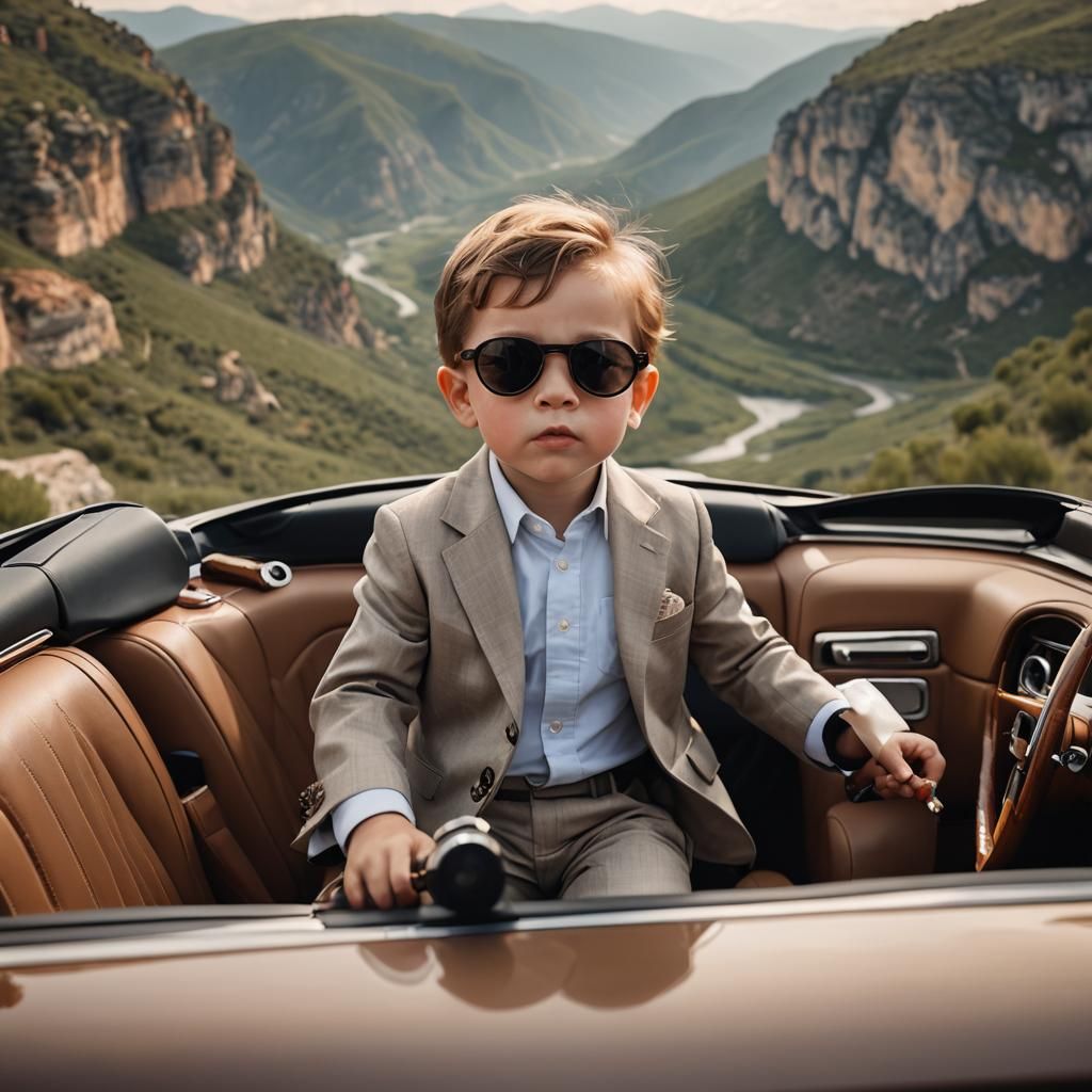Boy in Suit Rides in Luxury Car, Professional Photo