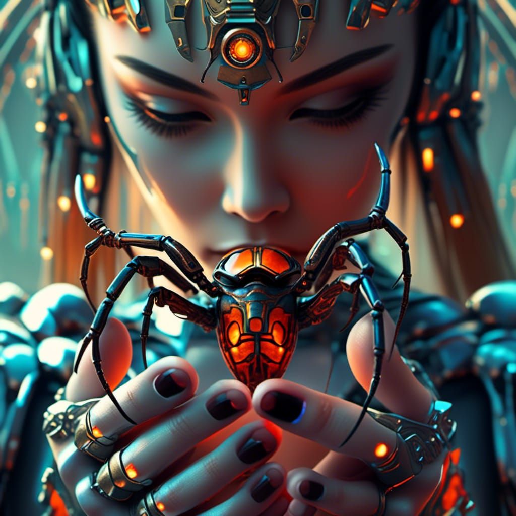 Android with Cyborg Beetle: Sci-Fi Portrait