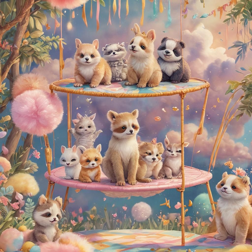 Heavenly Party with Cute Animals in Whimsical Style