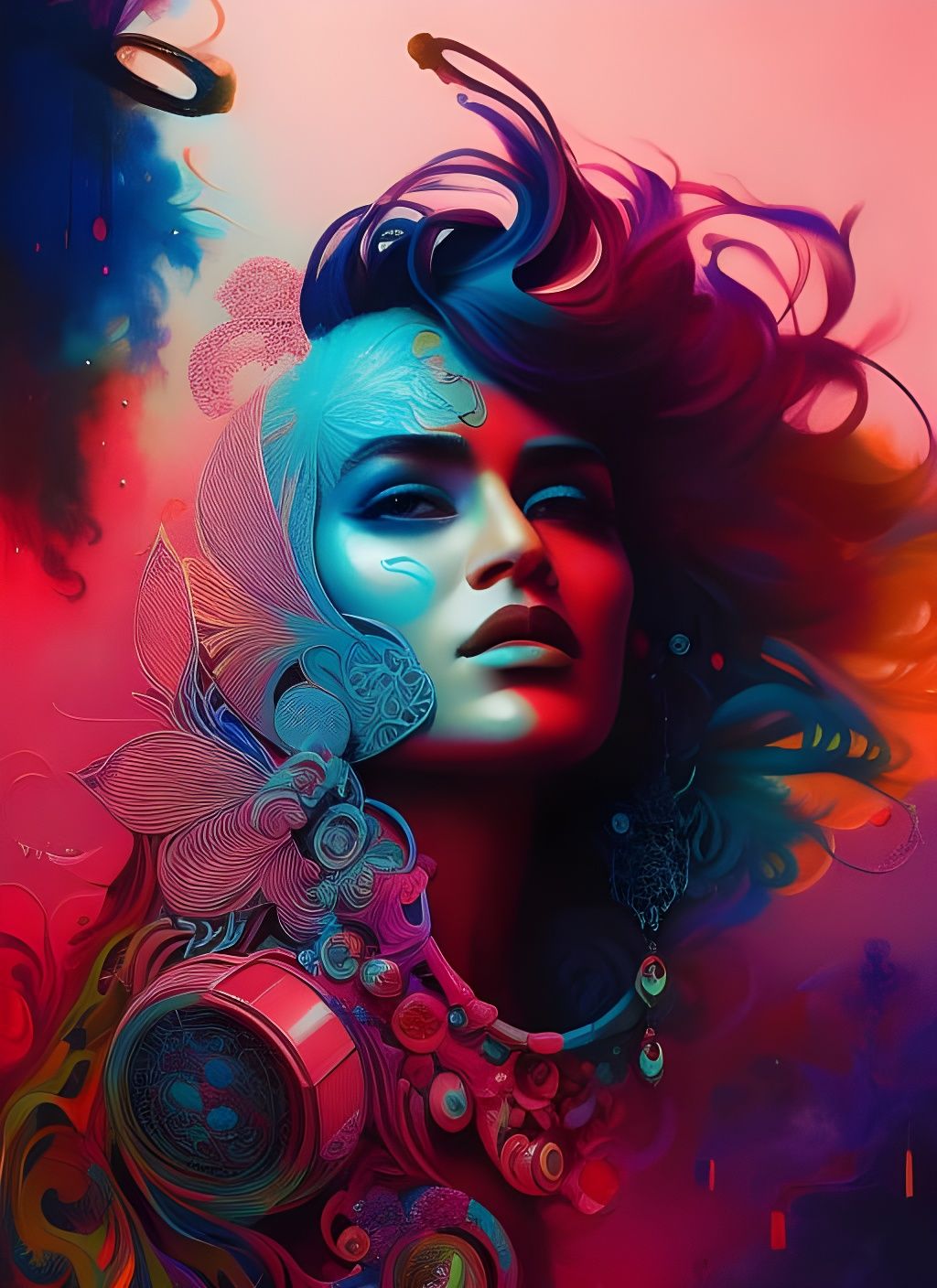 Hispanic Solarpunk DJ Portrait in Polygon Art Style