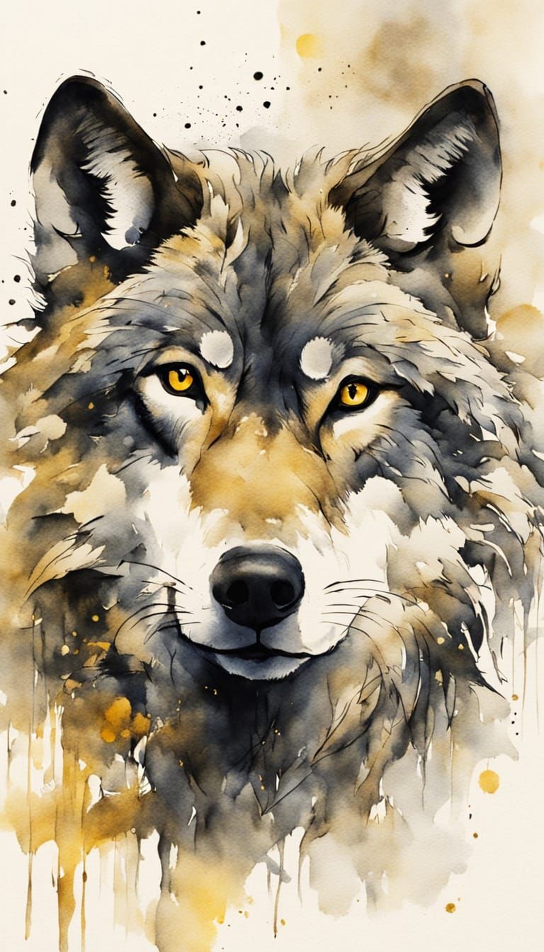Strong Wolf Ink Painting in Sumi-e Style