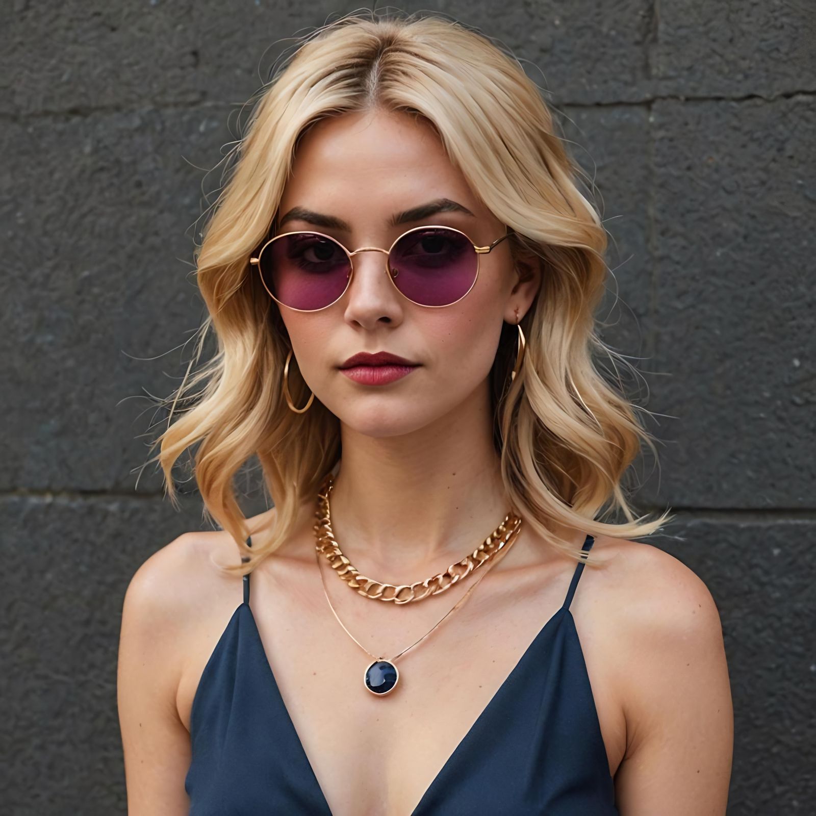 Blond Woman with Gold Jewelry and Sunglasses