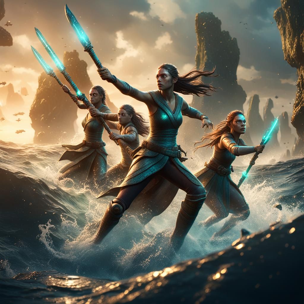 Jedi Mermaids Attack in 3D Game Cinematic Style