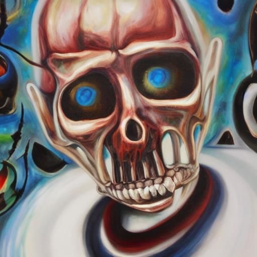 Surreal Smoked Glass and Bone Art in Impasto Style