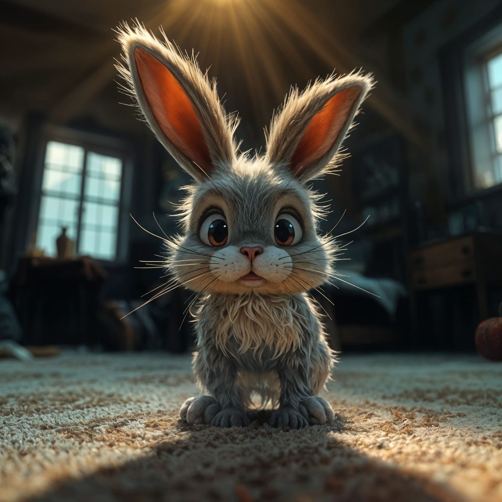 Fantastical Dust Bunny in Subtle Cartoon Style