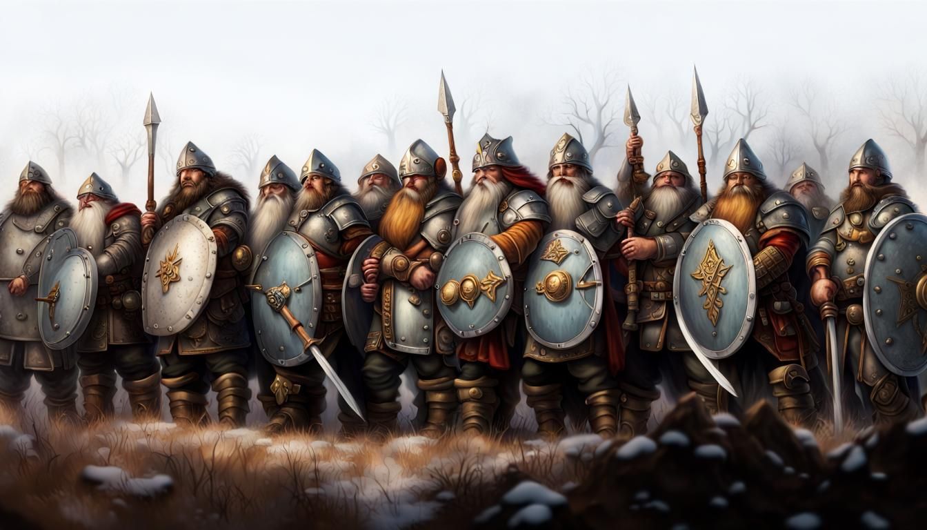 Armored Dwarves on Snowy Ground in Ethereal Style