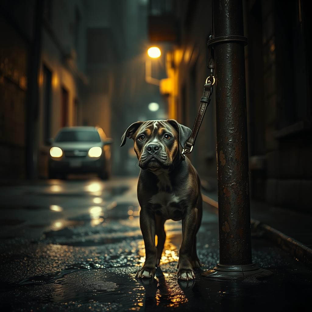 Pitbull Puppy's Despair: Urban Landscape