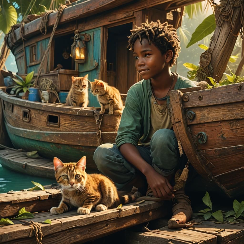 Caribbean Boy Finds Kittens: Digital Matte Painting
