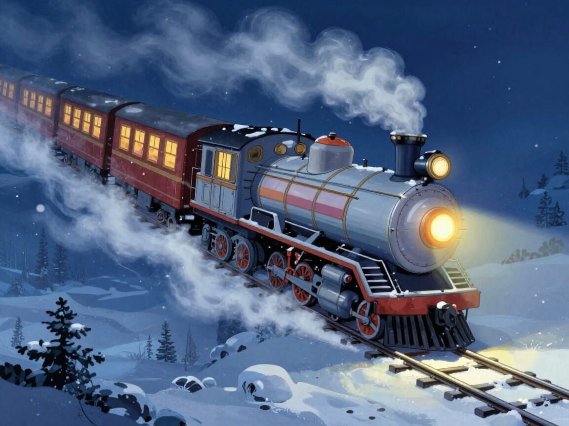 Polar Express Train in Peril - Cinematic Concept Art Style