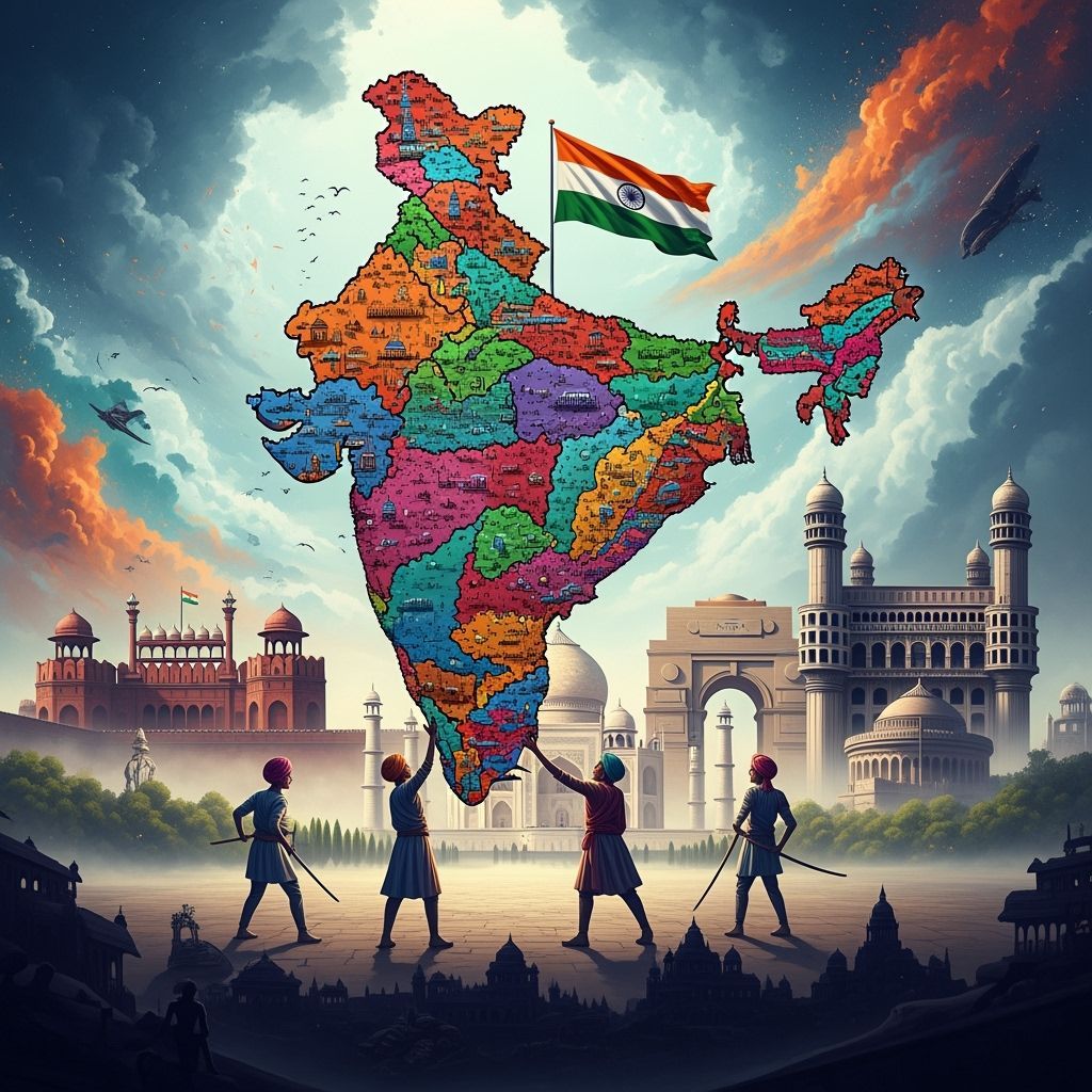 Indian Youths Lift India Map: Matte Painting