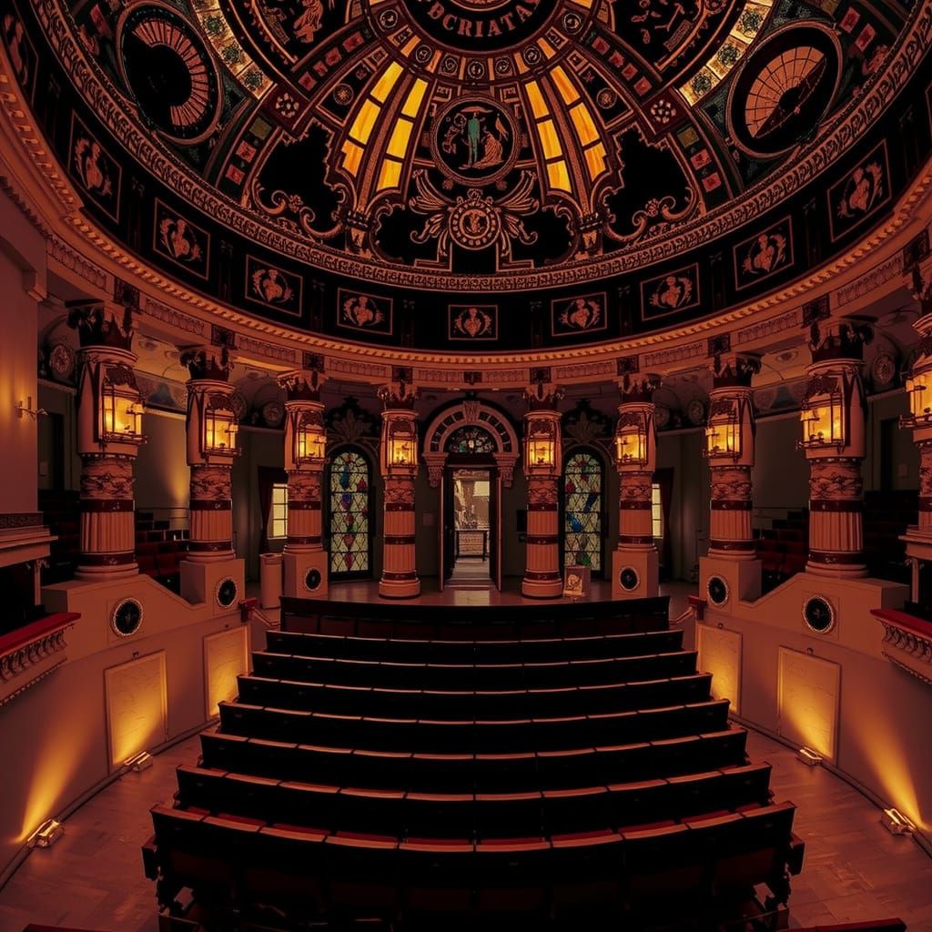 Grand Opera House Interior with Tiffany Windows and Egyptian...