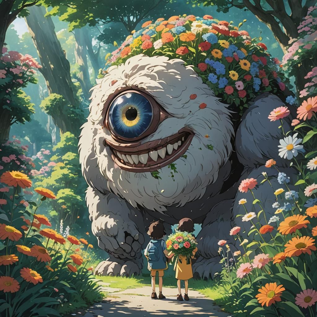 Friendly Fluffy Cyclops Bearing Flowers, Anime Key Visual