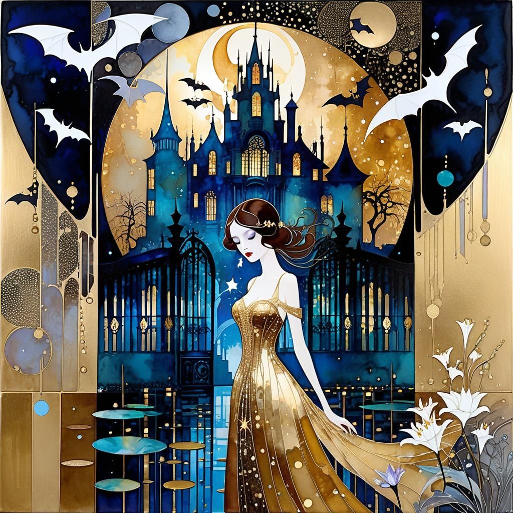 Surreal Lilies in Moonlight: An Alcohol Ink Dreamscape