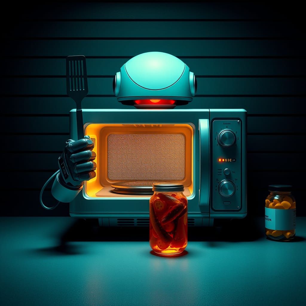 Robotic Microwave in Film Noir Police Lineup