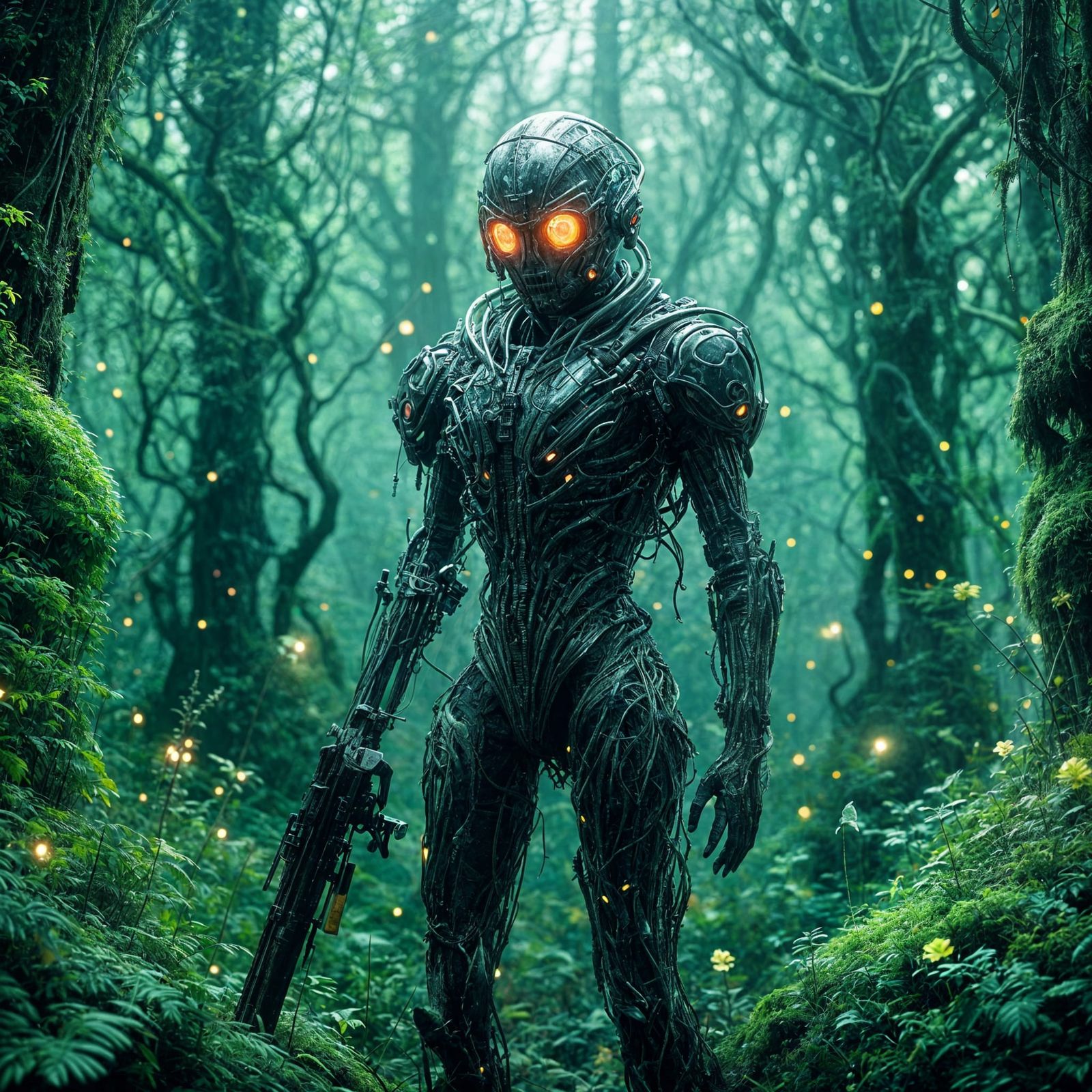 Soldier in Alien Forest with Surreal Style
