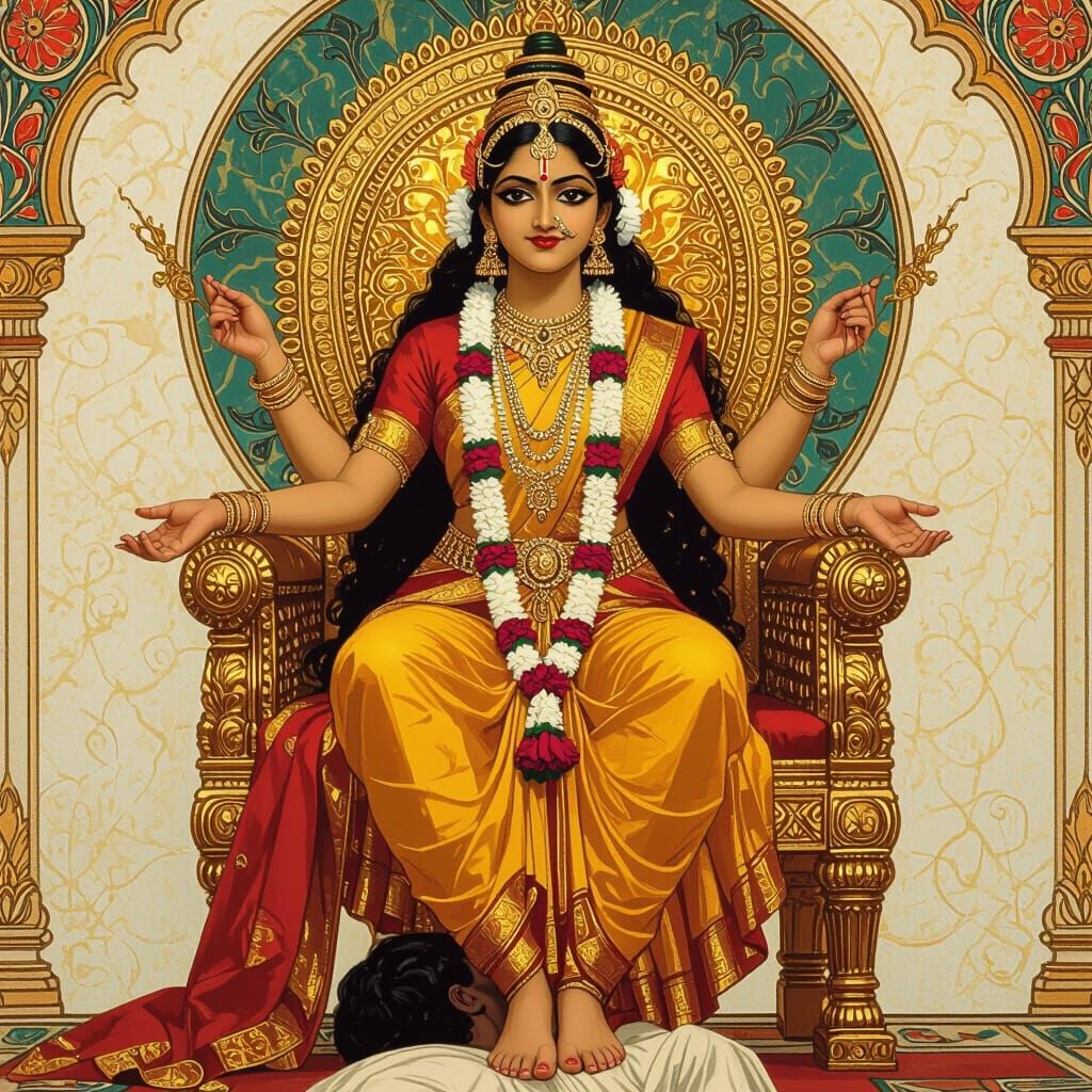 Ornate Indian Goddess on Throne
