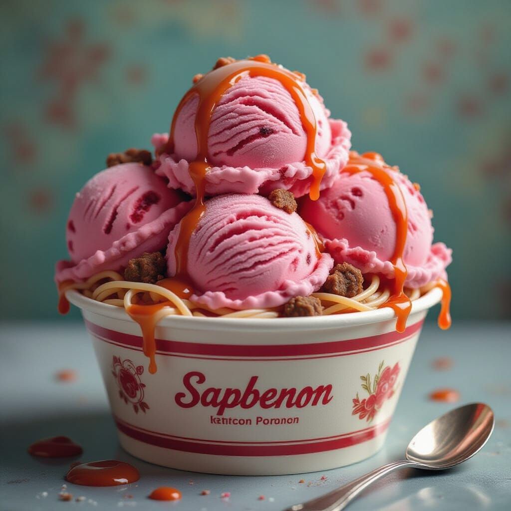 Spaghetti Ice Cream in Hyperrealistic Digital Art