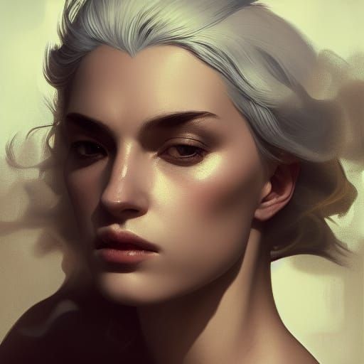 Dreamy Portrait of Woman Exhaling Smoke