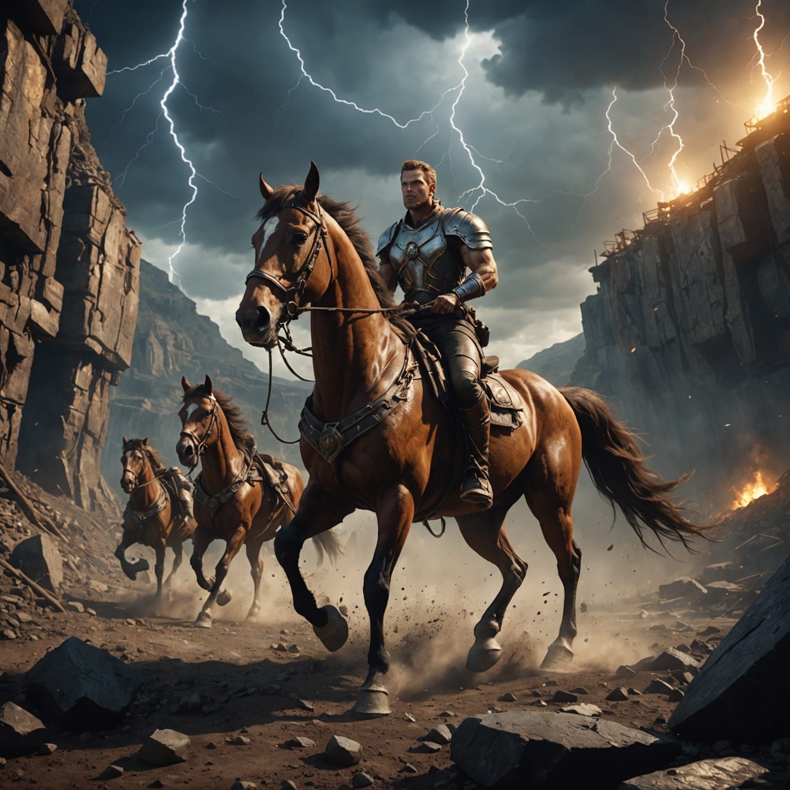 Centaurs Escape Lightning Storm in Detailed Matte Painting