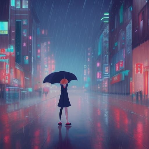 Teenage Girl in Rainy Metropolis, Anime Key Visual